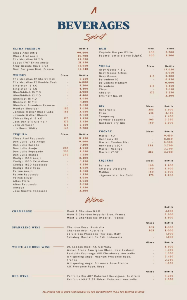 bottle menu atlas beach club