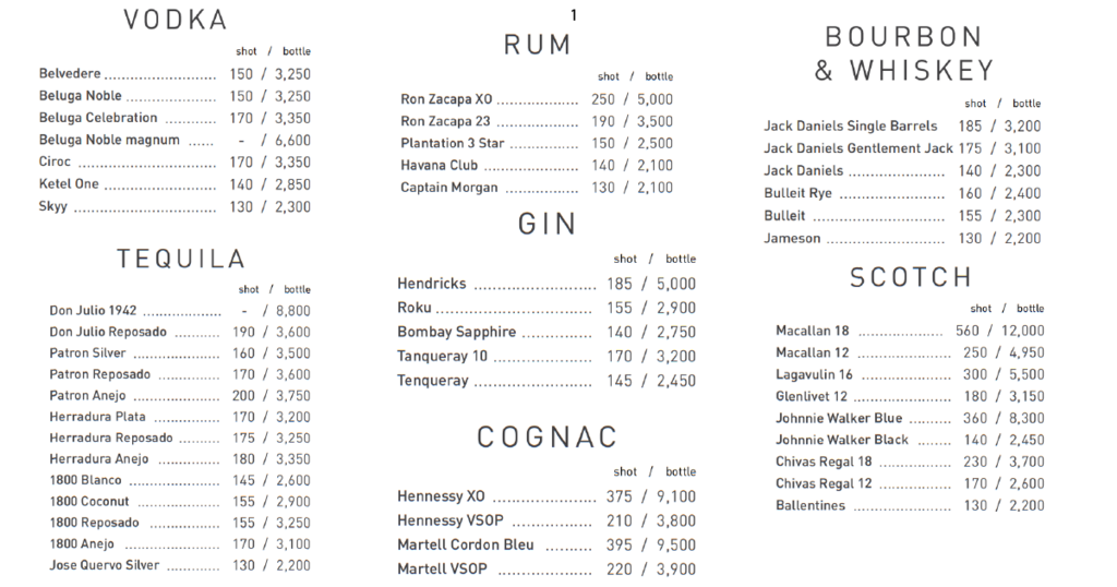 savaya bali bottle menu