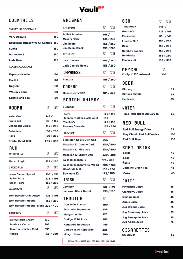 the vault bottle menu